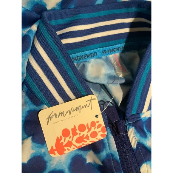 FP Movement Blue Combo Zip-Up Cropped Jacket Striped Elastic Trim Size XS, NWT! - Picture 9 of 10